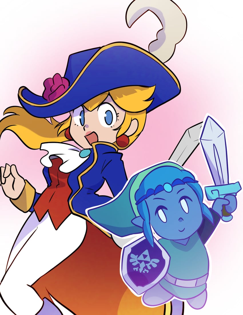 princess zelda, princess peach, and swordfighter peach (the legend of zelda and 3 more) drawn by carolinerdraws