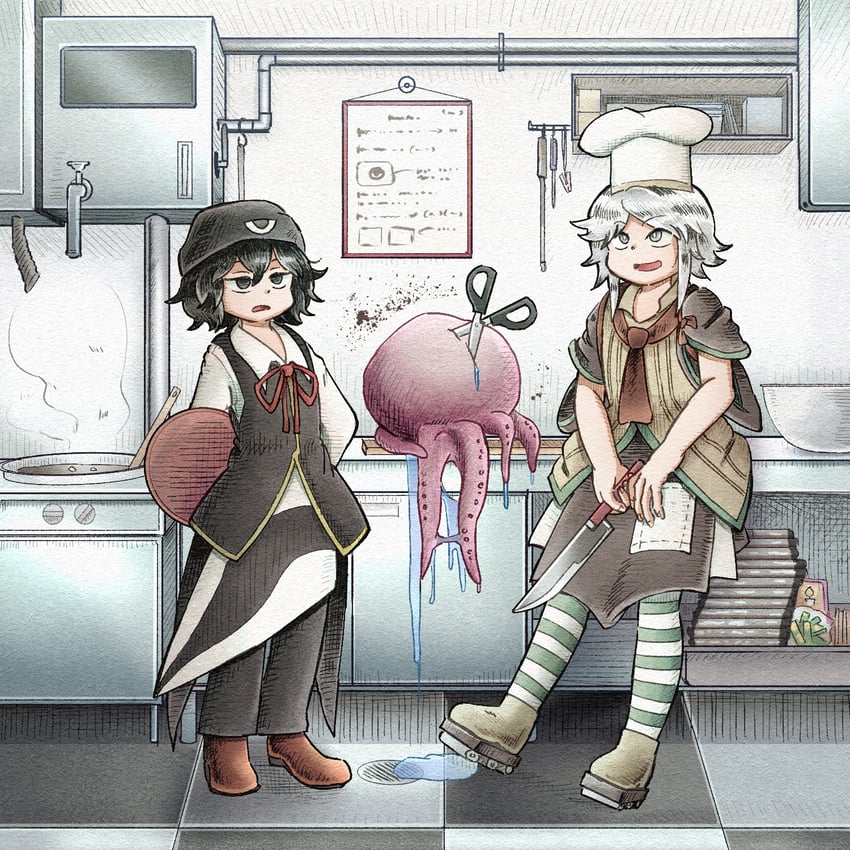 enraku tsubakura and houlen yabusame (len'en and 1 more) drawn by chikafumikou