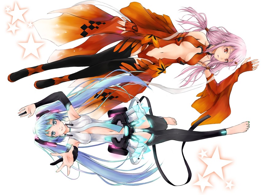 hatsune miku and yuzuriha inori (vocaloid and 1 more) drawn by alt3r