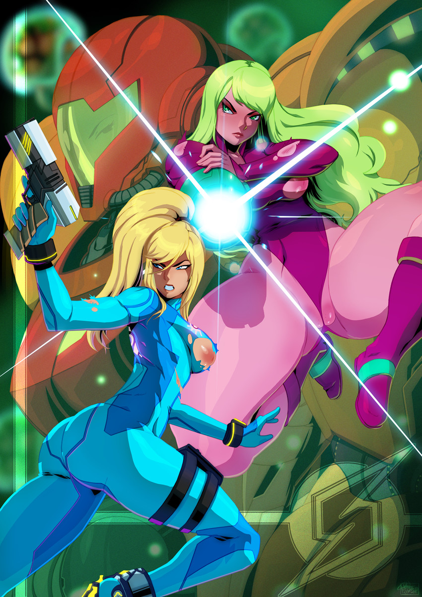 samus aran and justin bailey (super smash bros. and 2 more) drawn by tovio_rogers