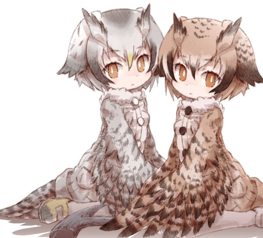 northern white-faced owl and eurasian eagle owl (kemono friends) drawn by kolshica