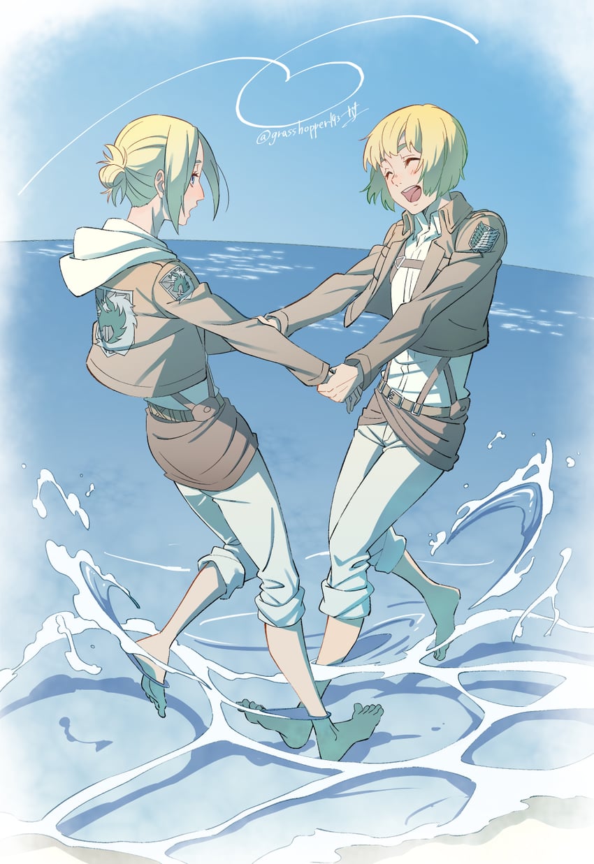 armin arlert and annie leonhart (shingeki no kyojin) drawn by grasshopper193
