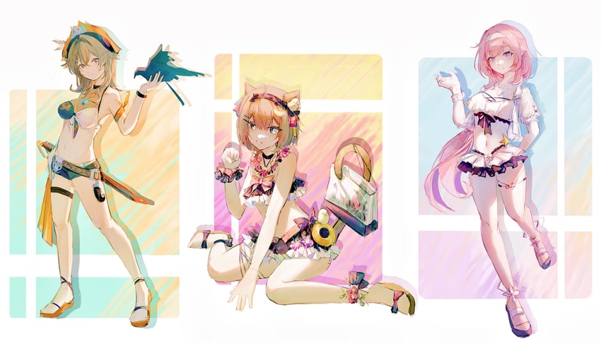 elysia, pardofelis, and vill-v (honkai and 1 more) drawn by mrruaaa