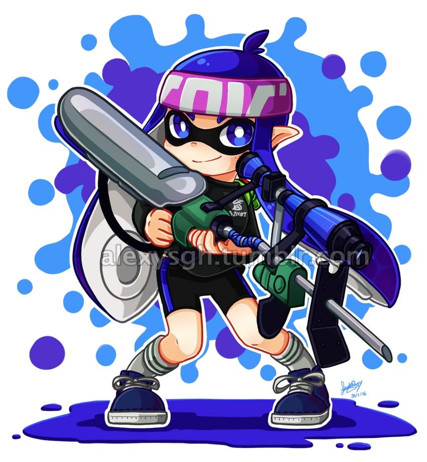 inkling player character and inkling girl (splatoon and 1 more) drawn by sandragh
