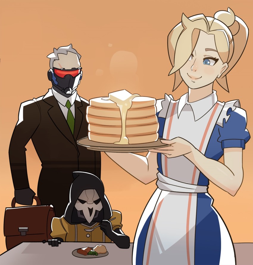 mercy, soldier: 76, and reaper (overwatch and 1 more) drawn by splashbrush