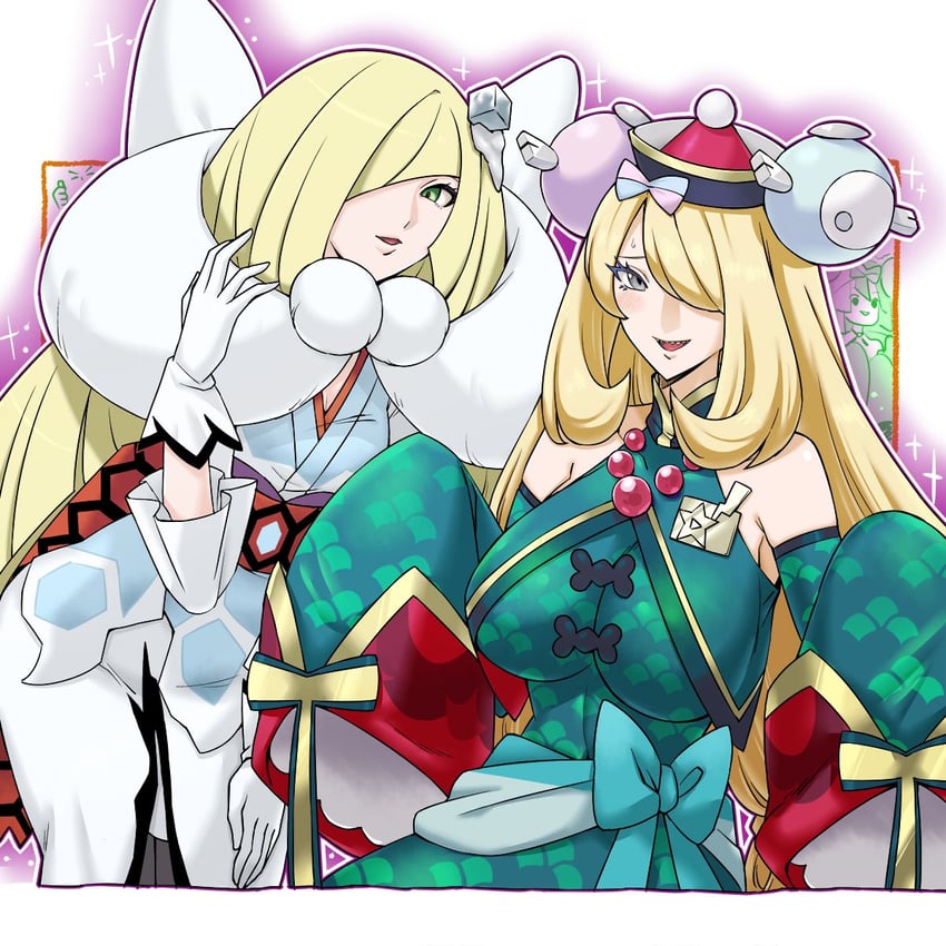 cynthia, lusamine, iono, and shauntal (pokemon and 1 more) drawn by kenchi