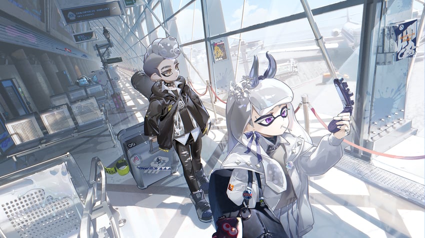 inkling player character, inkling girl, octoling player character, octoling boy, and jellyfish (splatoon) drawn by lumos