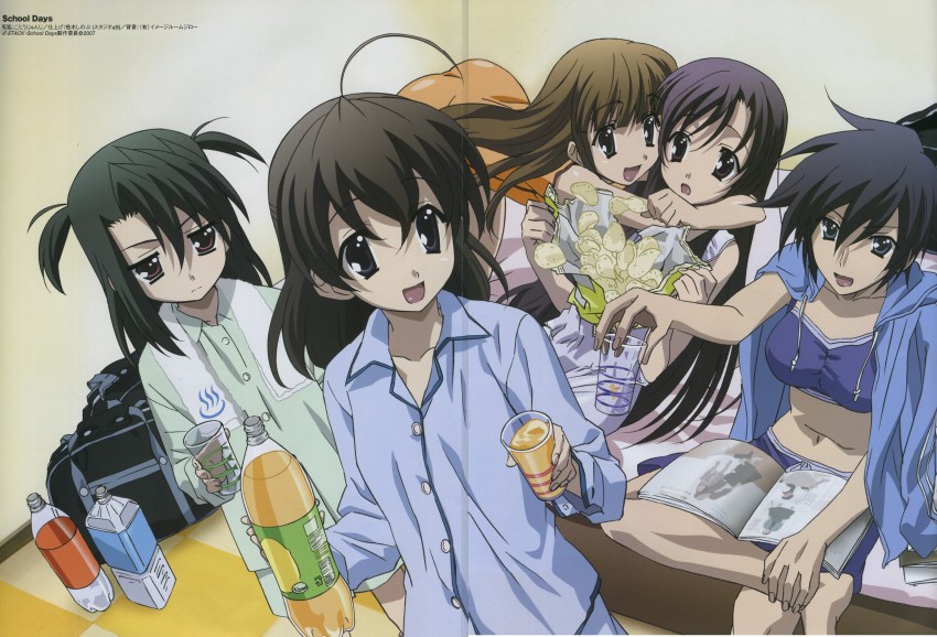 katsura kotonoha, saionji sekai, kiyoura setsuna, kuroda hikari, and kanroji nanami (school days) drawn by gotou_junji