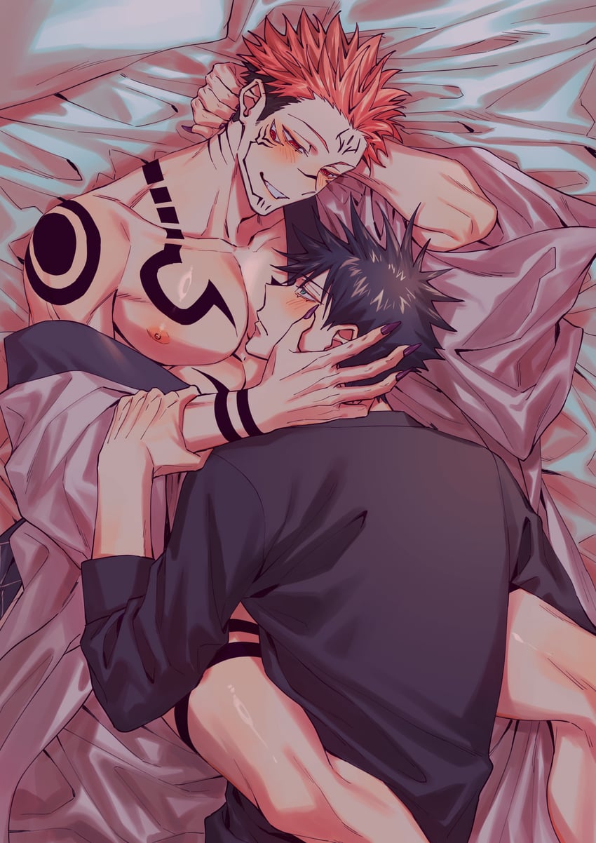 fushiguro megumi and ryoumen sukuna (jujutsu kaisen) drawn by azukiharuta_ju