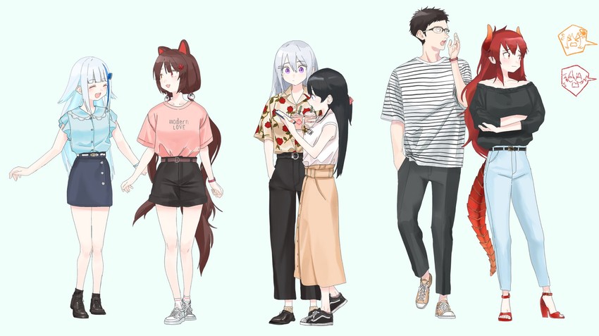 tsukino mito, lize helesta, inui toko, higuchi kaede, kuzuha, and 3 more (nijisanji) drawn by tamayume