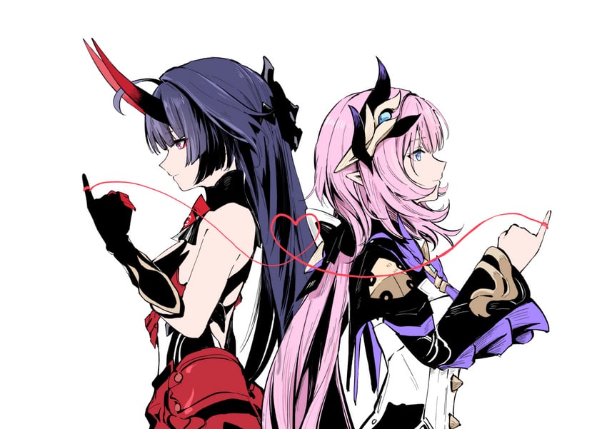 elysia and raiden mei (honkai and 1 more) drawn by sen_jin_chen