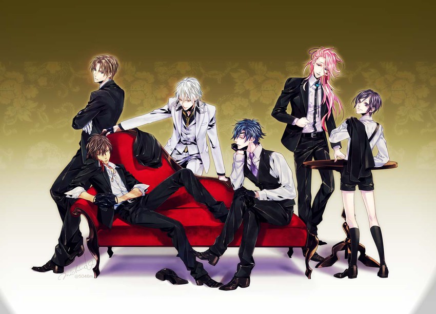 tsurumaru kuninaga, yagen toushirou, shokudaikiri mitsutada, heshikiri hasebe, ookurikara, and 1 more (touken ranbu) drawn by komashiro