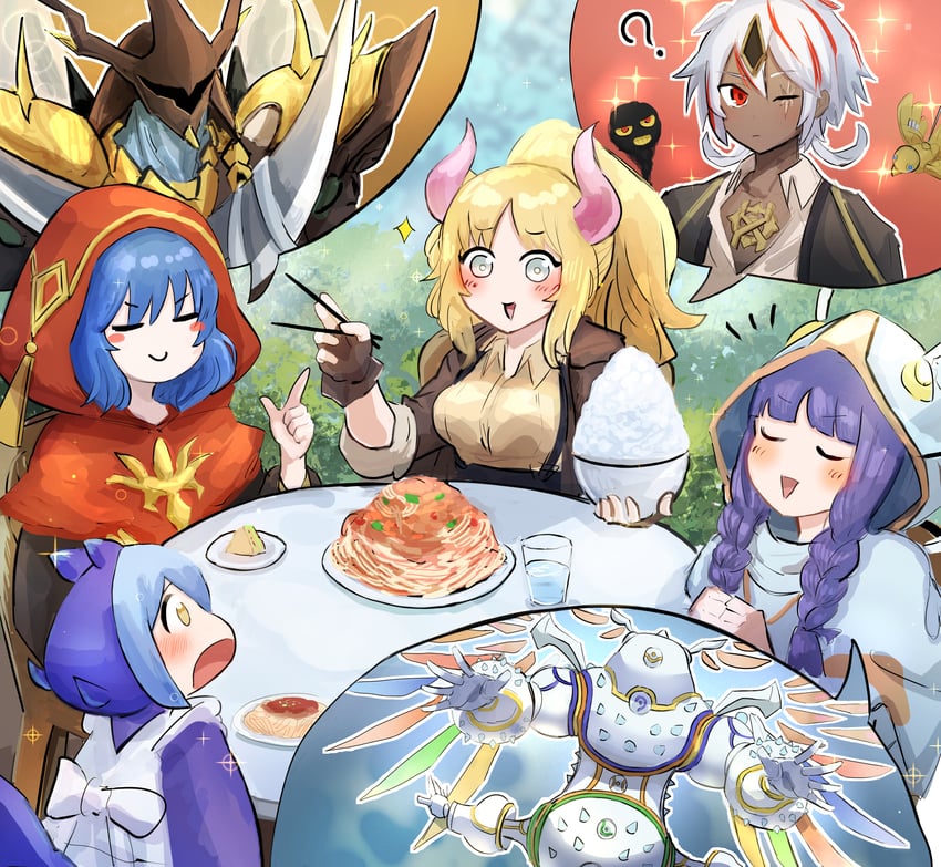 laundry dragonmaid, ecclesia, incredible ecclesia the virtuous, albaz, fallen of albaz, and 5 more (yu-gi-oh!) drawn by hatano_kiyoshi