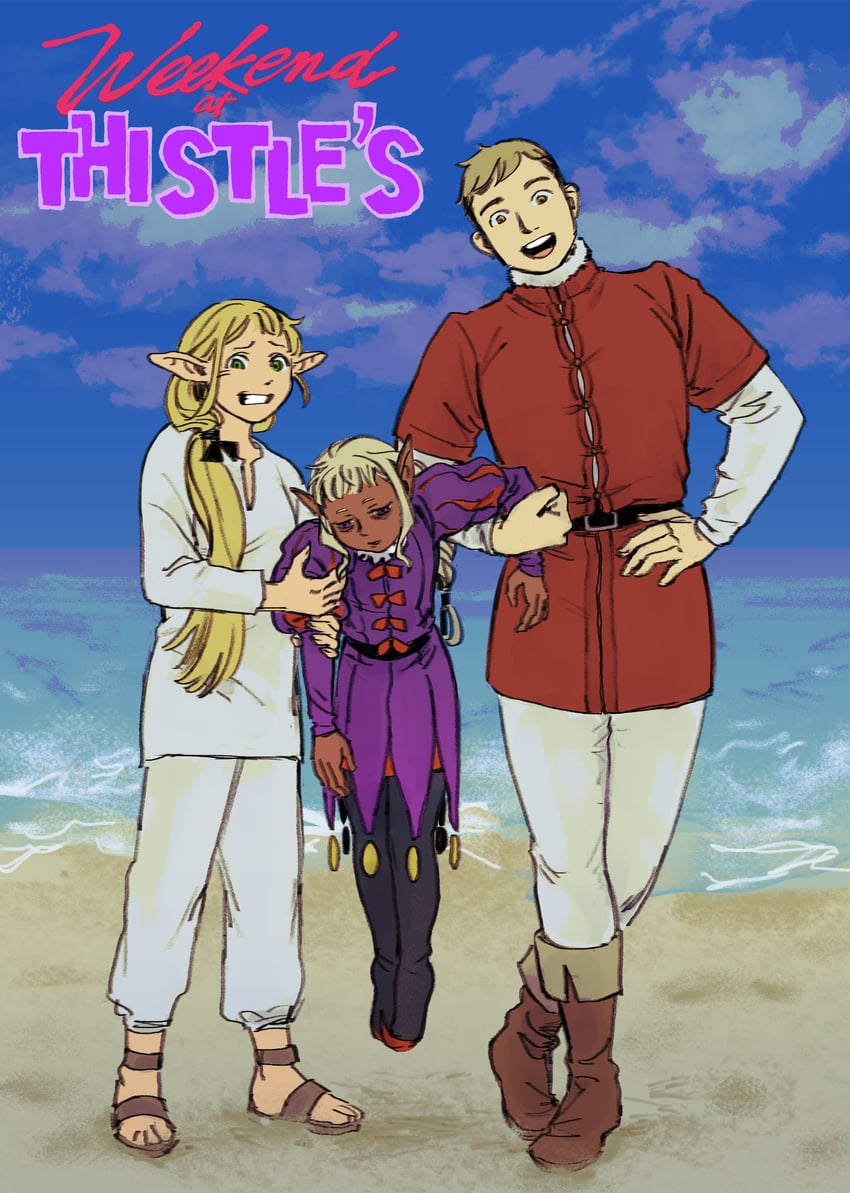 marcille donato, laios touden, and thistle (dungeon meshi and 1 more) drawn by 11agares