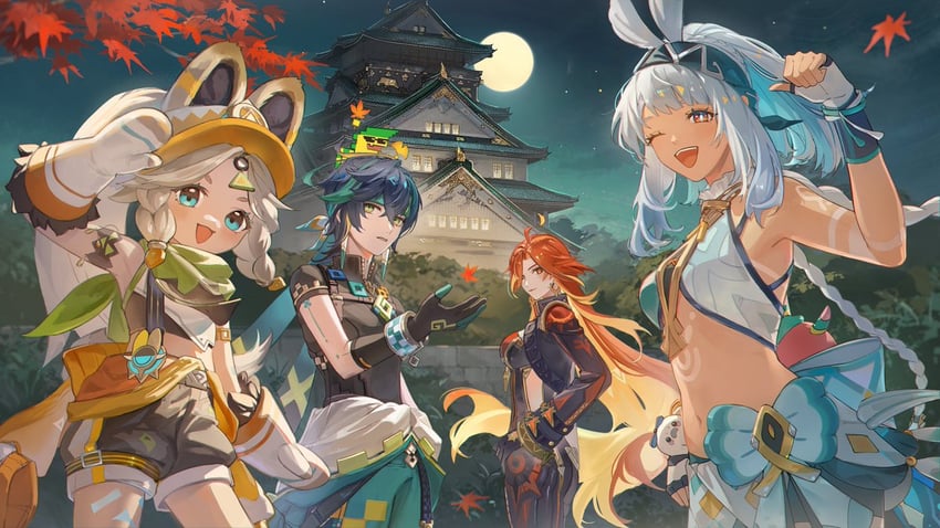 mavuika, mualani, kinich, kachina, and ajaw (genshin impact) drawn by aji_11300913