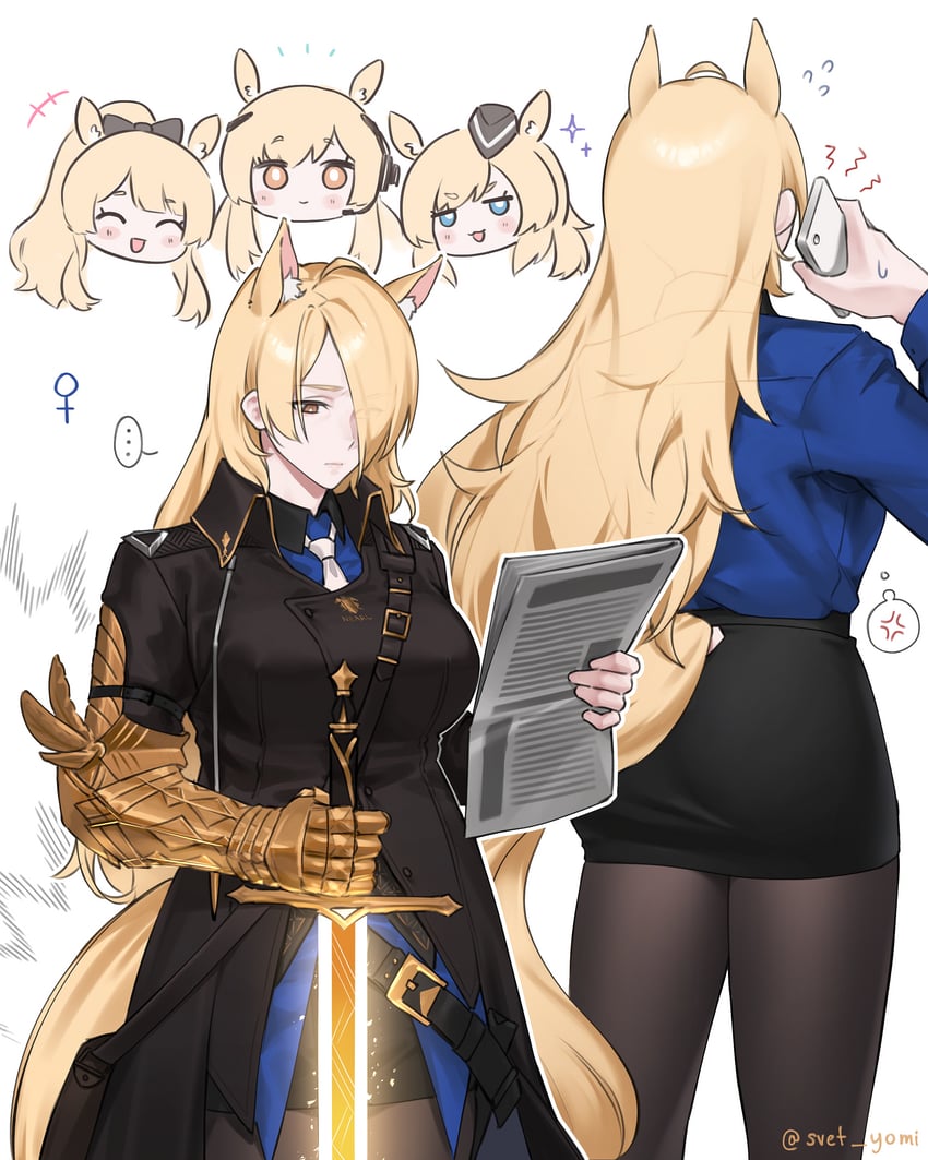 nearl, blemishine, whislash, mlynar, and nearl the radiant knight (arknights) drawn by svet_yomi