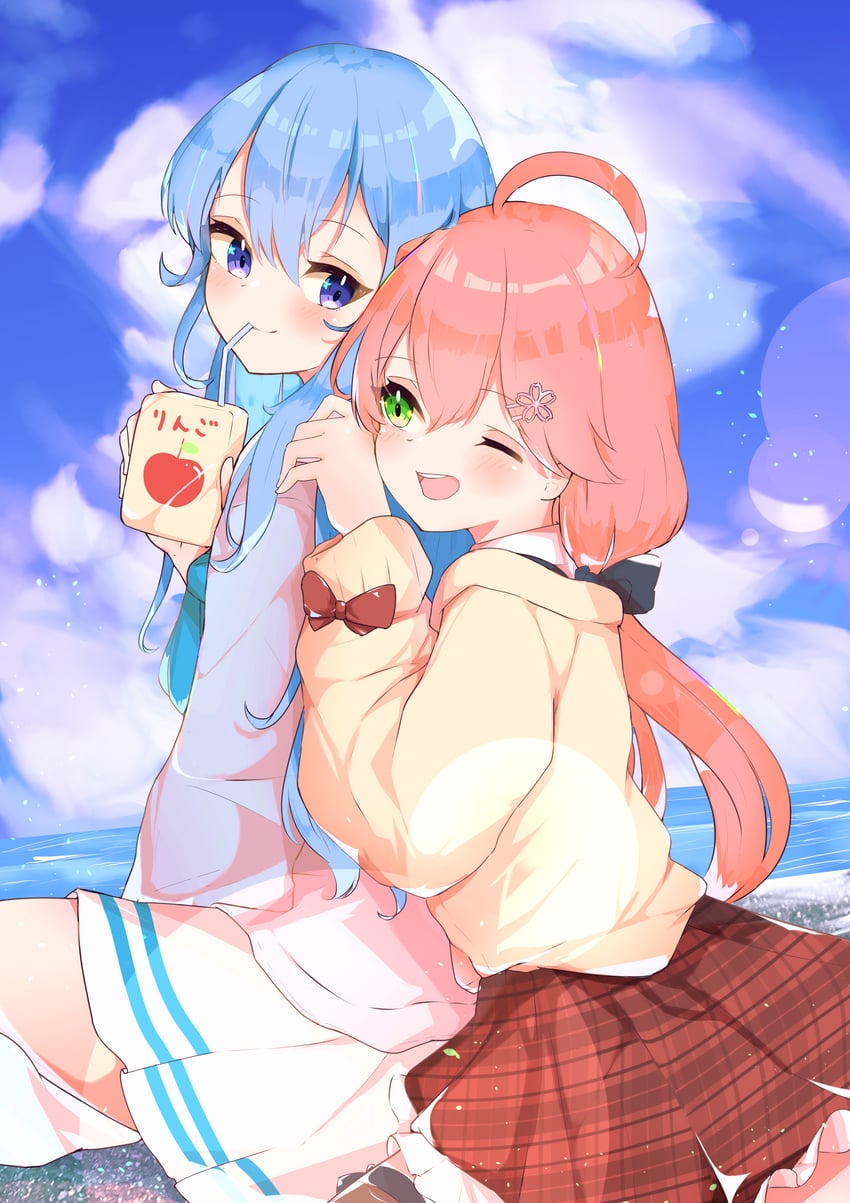 hoshimachi suisei and sakura miko (hololive) drawn by seele_(chanseele0128)