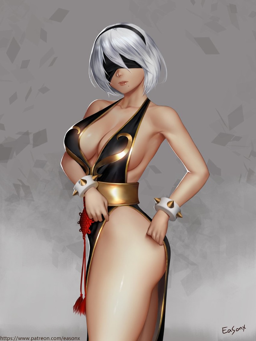 2b and chun-li (street fighter and 3 more) drawn by easonx