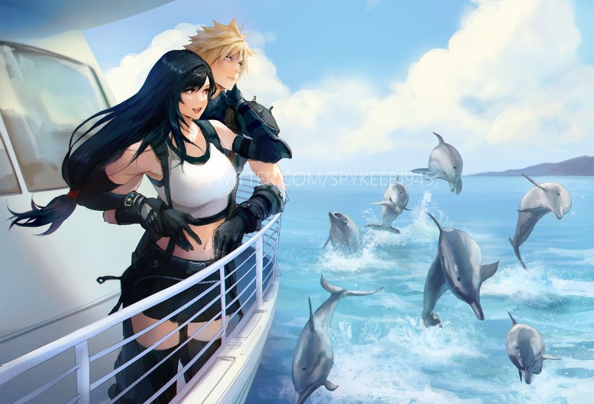 tifa lockhart and cloud strife (final fantasy and 2 more) drawn by spykeee