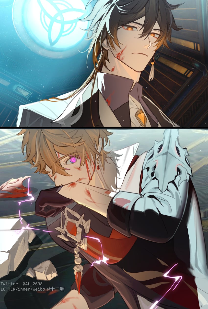 zhongli and tartaglia (genshin impact) drawn by al_2698