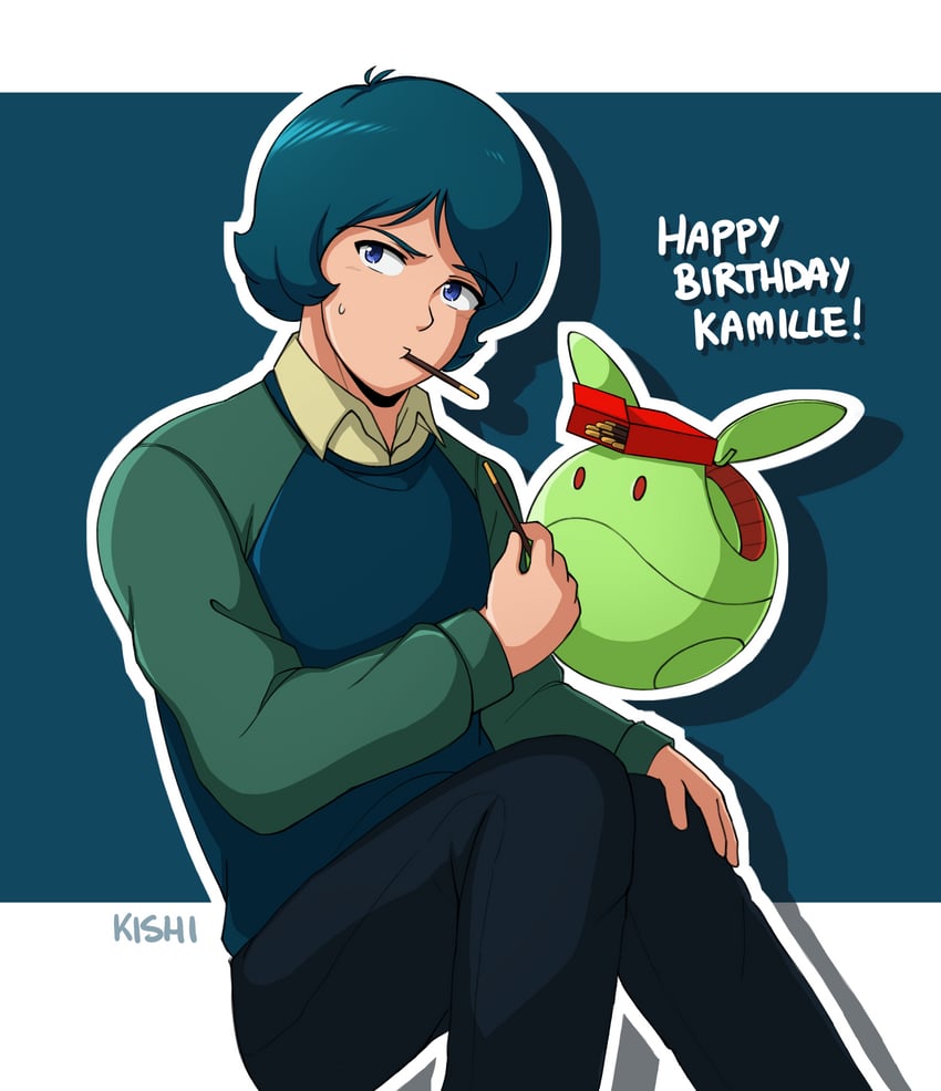 haro and kamille bidan (gundam and 2 more) drawn by kishi_(pixiv_99969697)