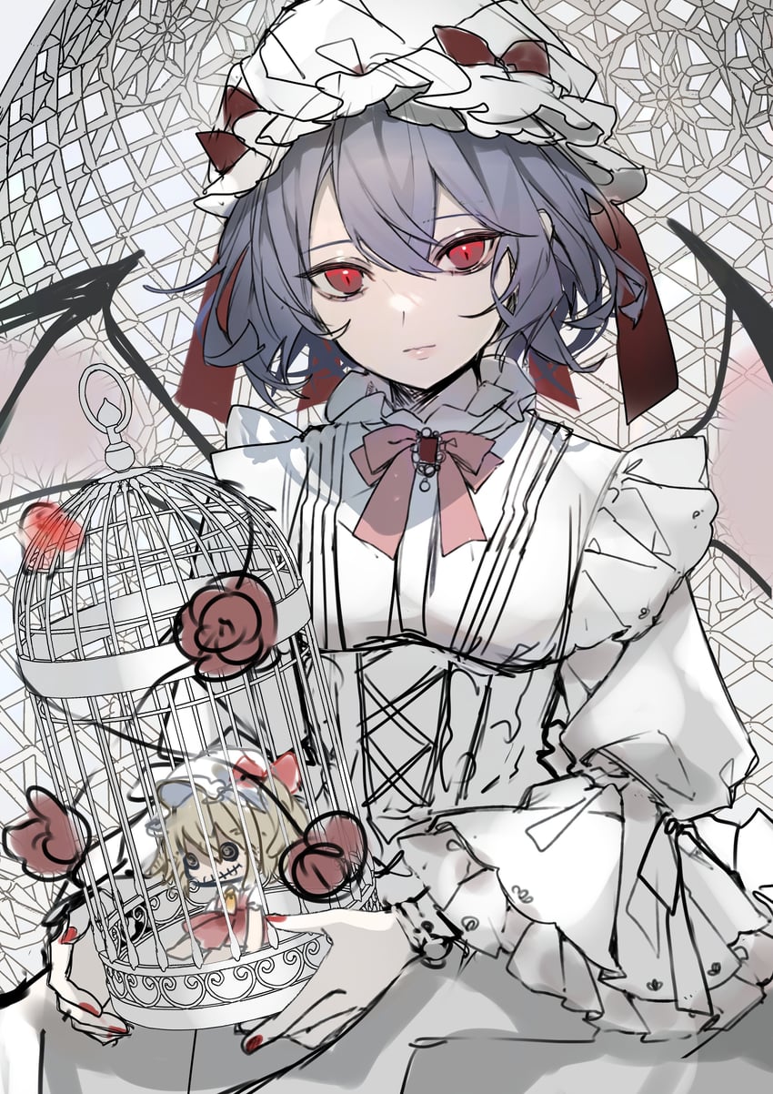 remilia scarlet and flandre scarlet (touhou) drawn by daimaou_ruaeru