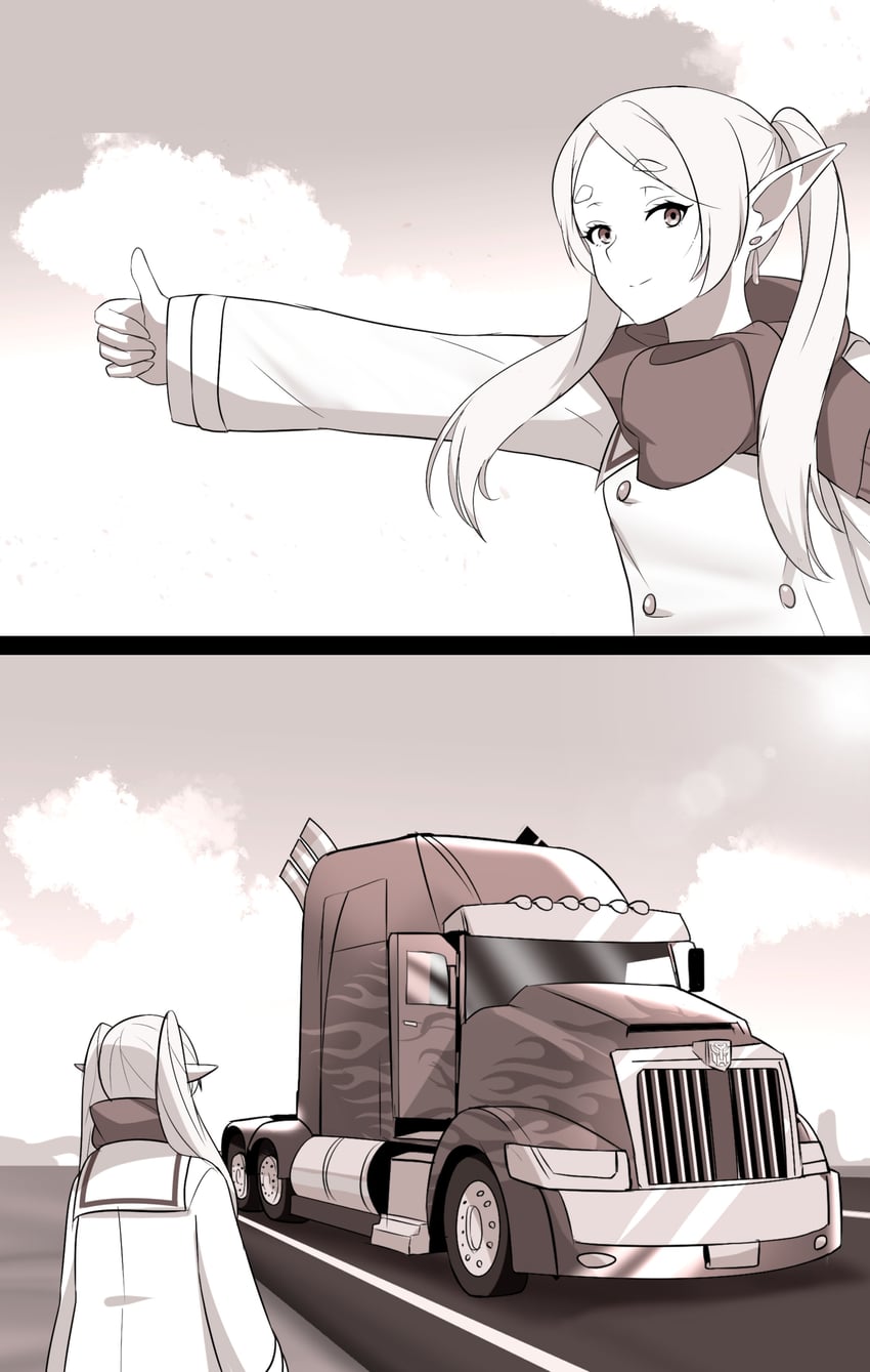 frieren and optimus prime (sousou no frieren and 1 more) drawn by altronage