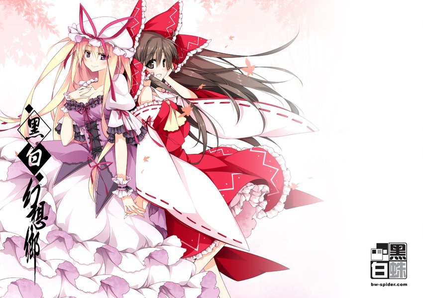 hakurei reimu and yakumo yukari (touhou) drawn by reina_(black_spider)