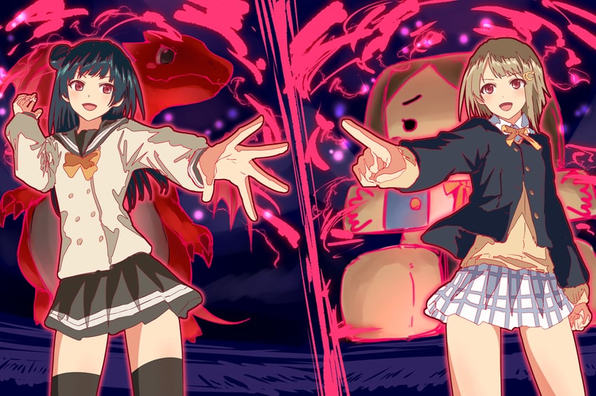 tsushima yoshiko, charizard, and nakasu kasumi (pokemon and 3 more) drawn by bullfalk