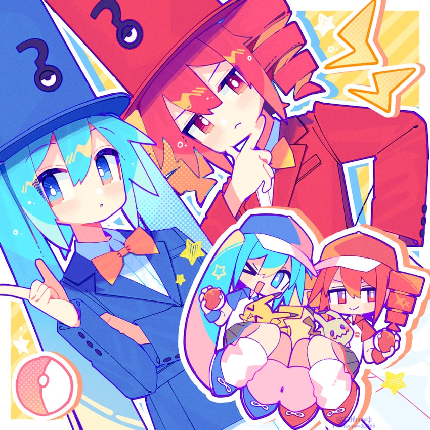 hatsune miku, pikachu, kasane teto, mimikyu, unown, and 1 more (pokemon and 5 more) drawn by aoi_tsuyu