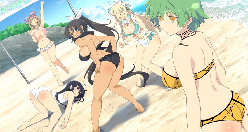 hikage, homura, yomi, haruka, and mirai (senran kagura and 1 more) drawn by yaegashi_nan