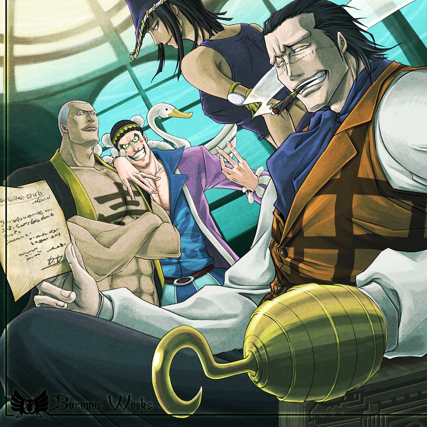 nico robin, crocodile, bon clay, and daz bones (one piece) drawn by kuromatsu_(kuro961)