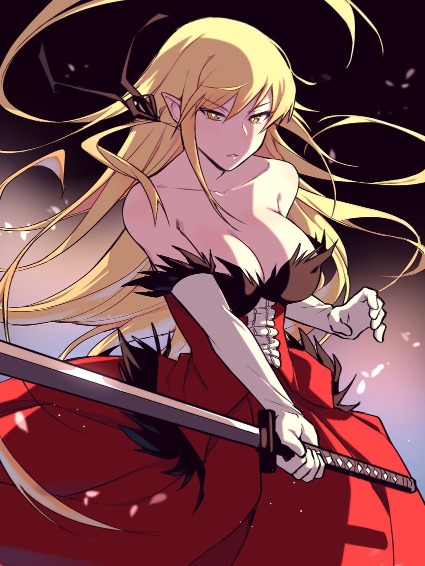 oshino shinobu and kiss-shot acerola-orion heart-under-blade (monogatari and 1 more) drawn by nifffi