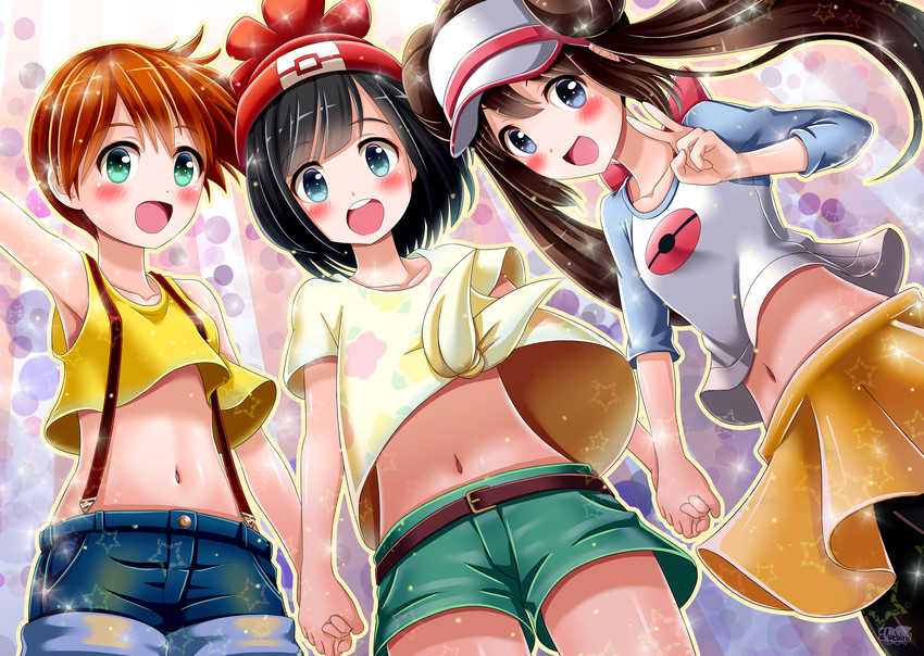 rosa, selene, and misty (pokemon and 3 more) drawn by bluebird_(bluebird90)