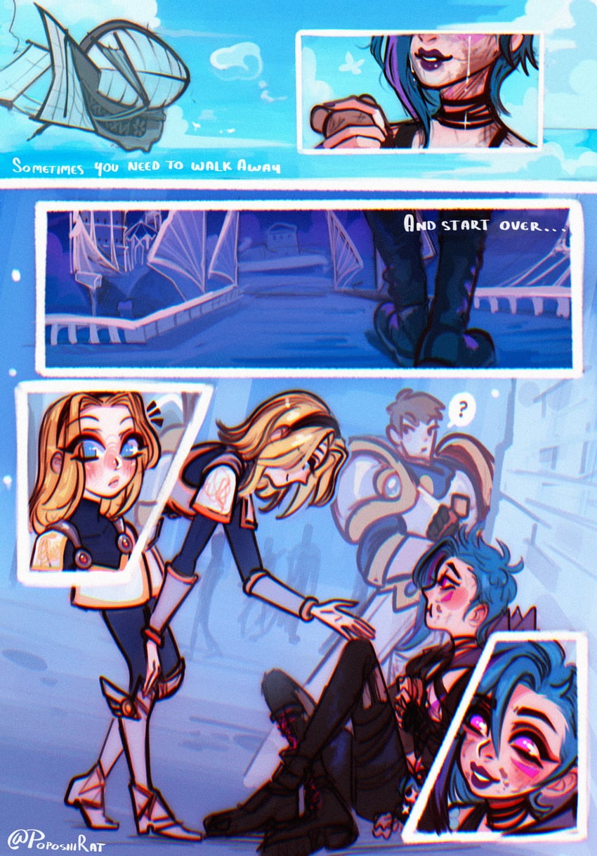 jinx, lux, arcane jinx, garen, and arcane fractured jinx (league of legends and 1 more) drawn by poposhirat