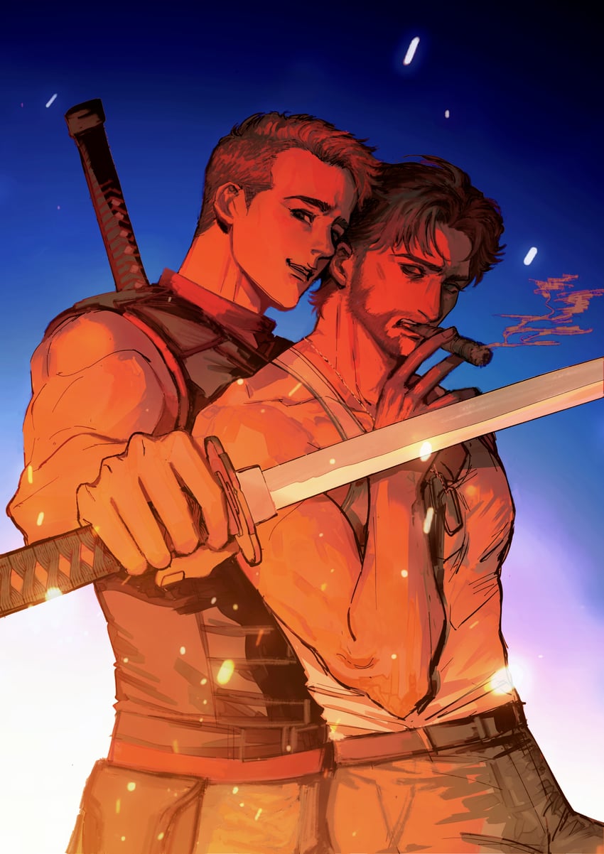 wolverine and deadpool (marvel and 3 more) drawn by amuii