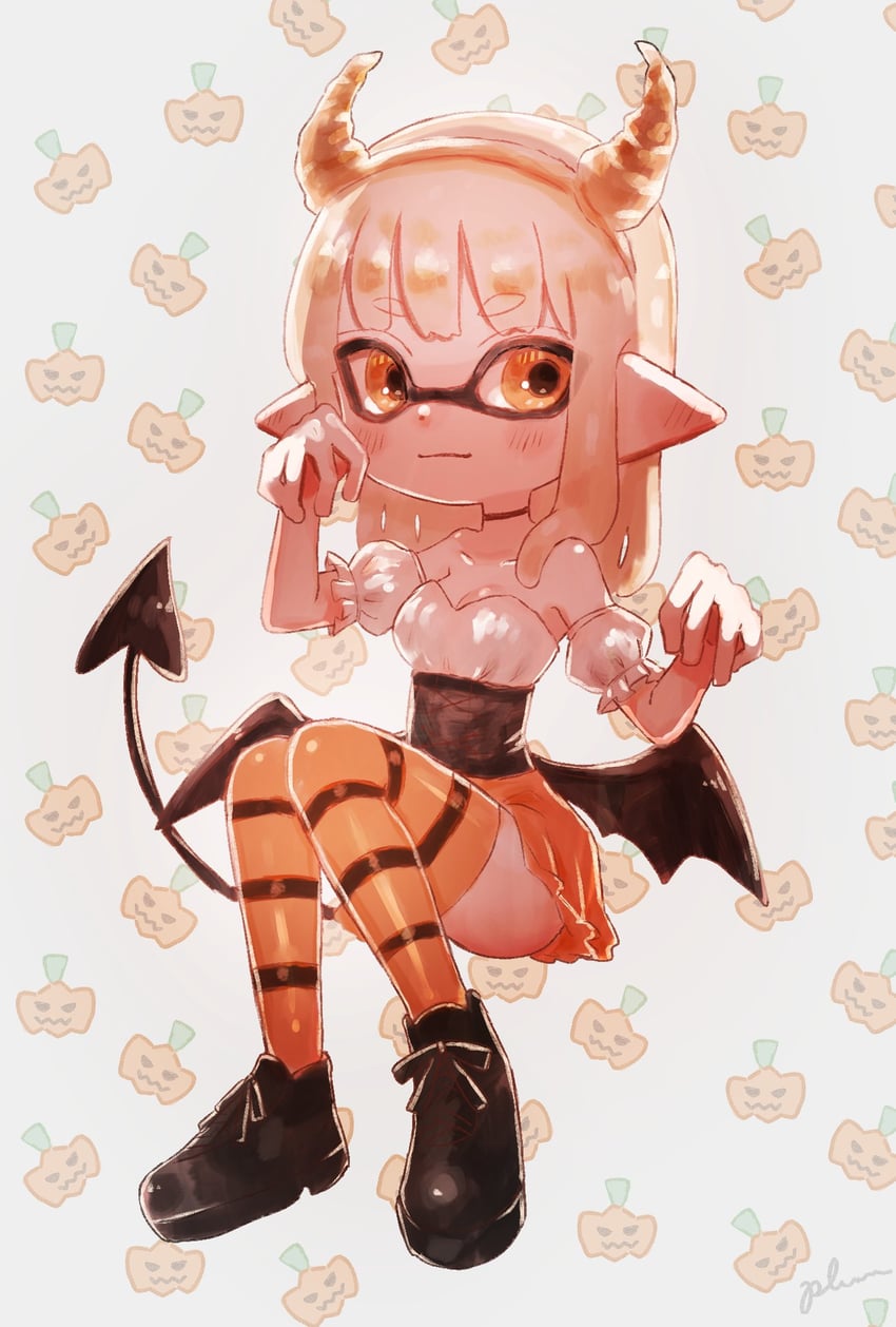 inkling player character and inkling girl (splatoon) drawn by plum0o0