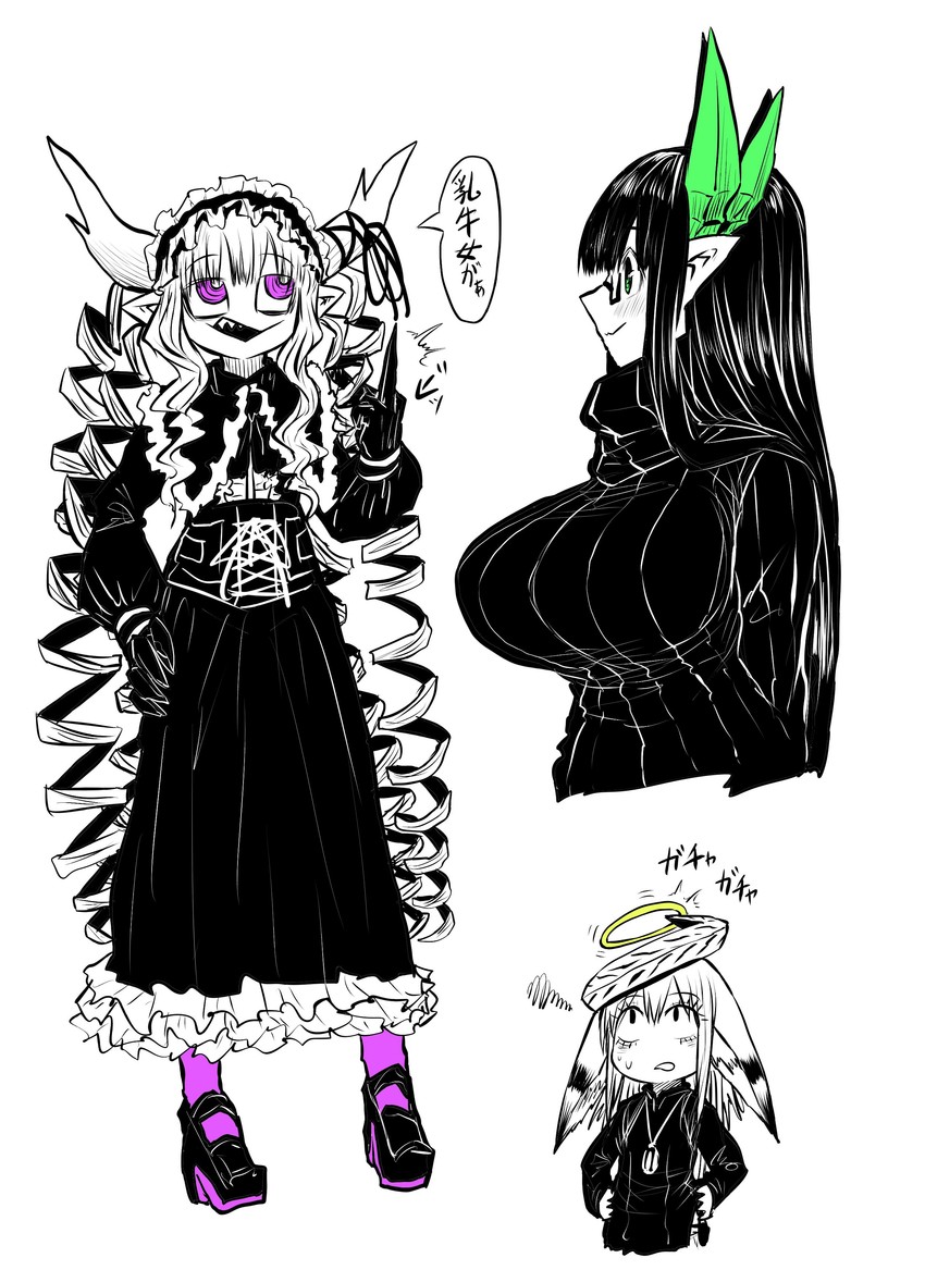 merii, nightmare, and byakuren (musuko ga kawaikute shikatanai mazoku no hahaoya) drawn by zyugoya