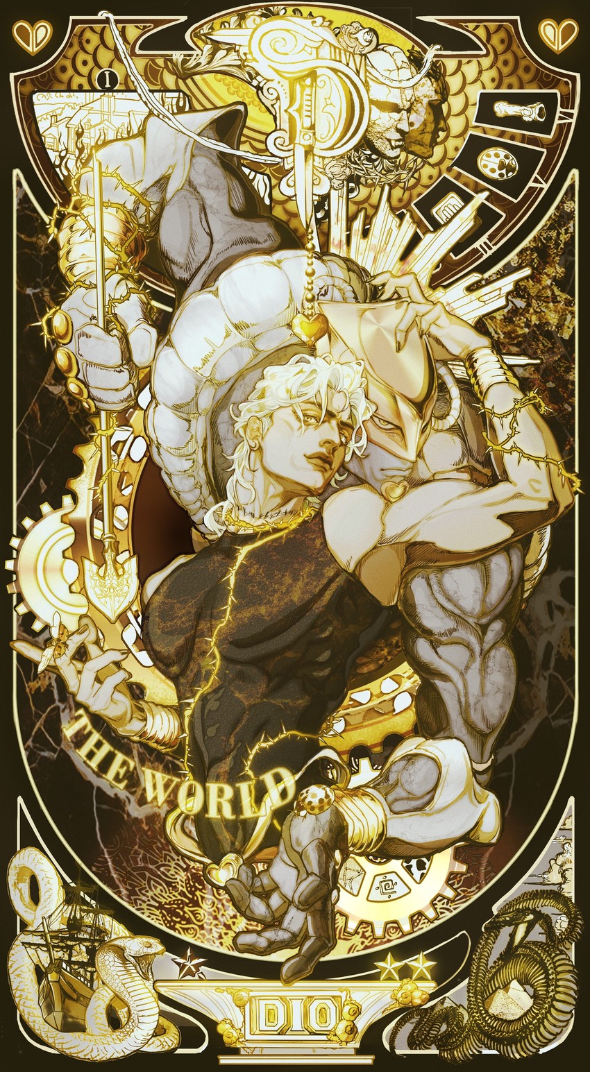 dio brando and the world (jojo no kimyou na bouken and 1 more) drawn by ginsky2000