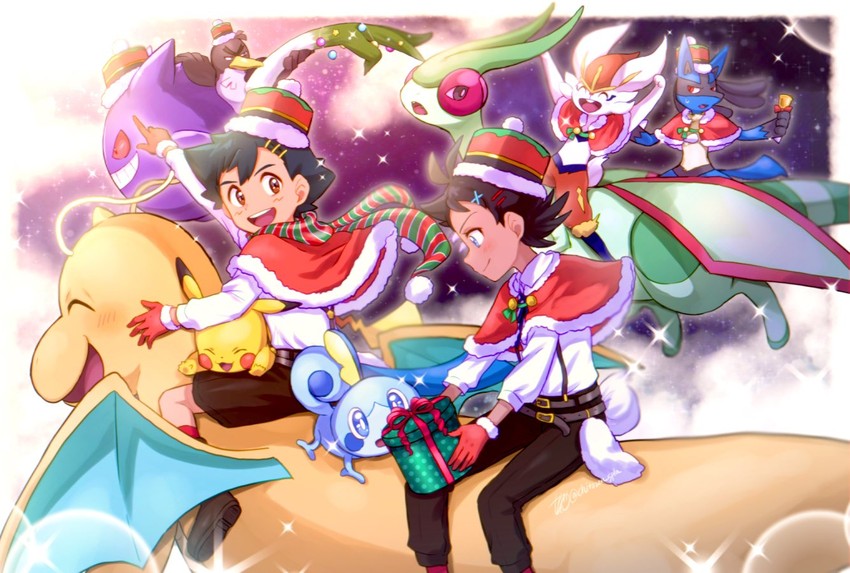 pikachu, ash ketchum, lucario, gengar, sobble, and 4 more (pokemon and 1 more) drawn by chitozen_(pri_zen)