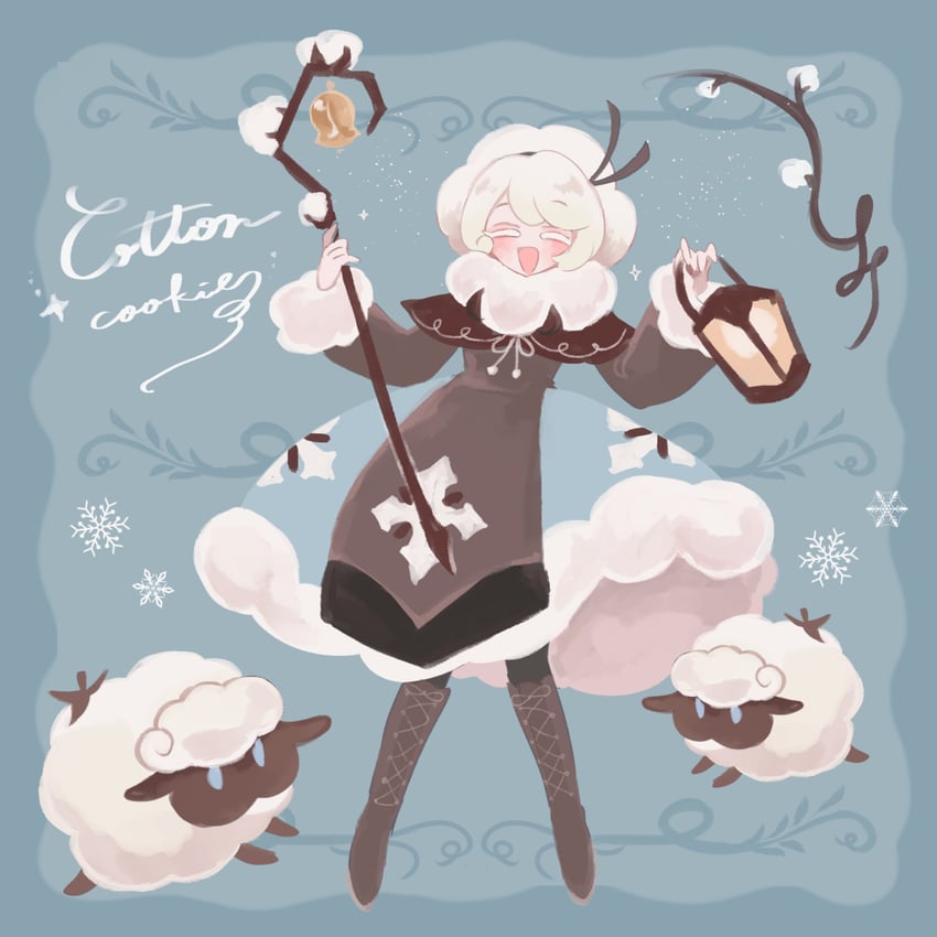 cotton cookie and cream cotton sheep (cookie run and 1 more) drawn by mamimumemo