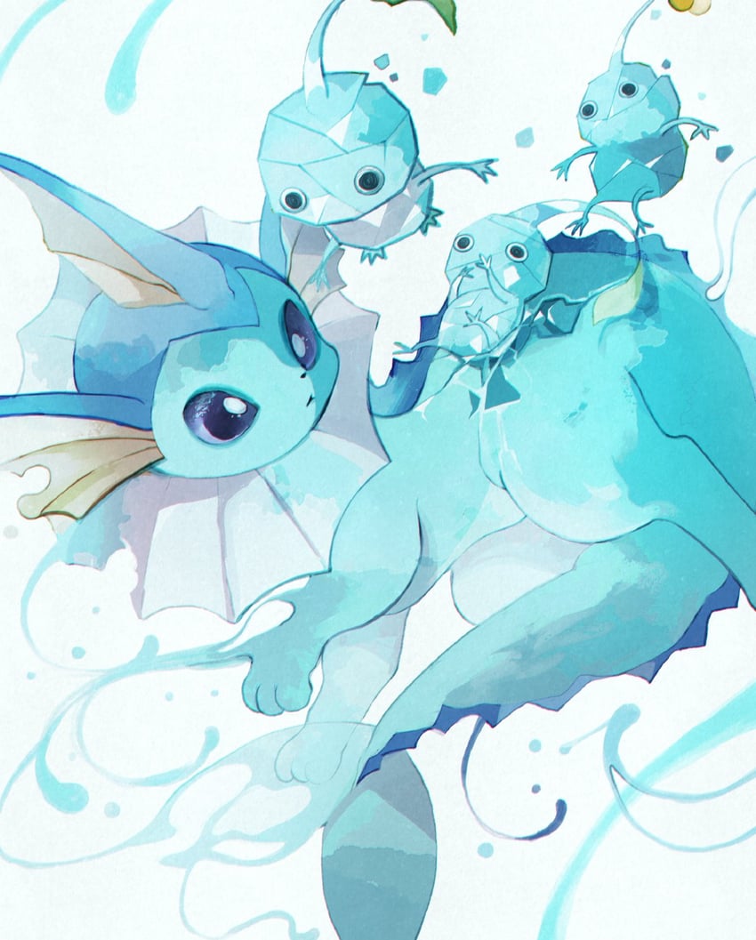 vaporeon and ice pikmin (pokemon and 1 more) drawn by li04r