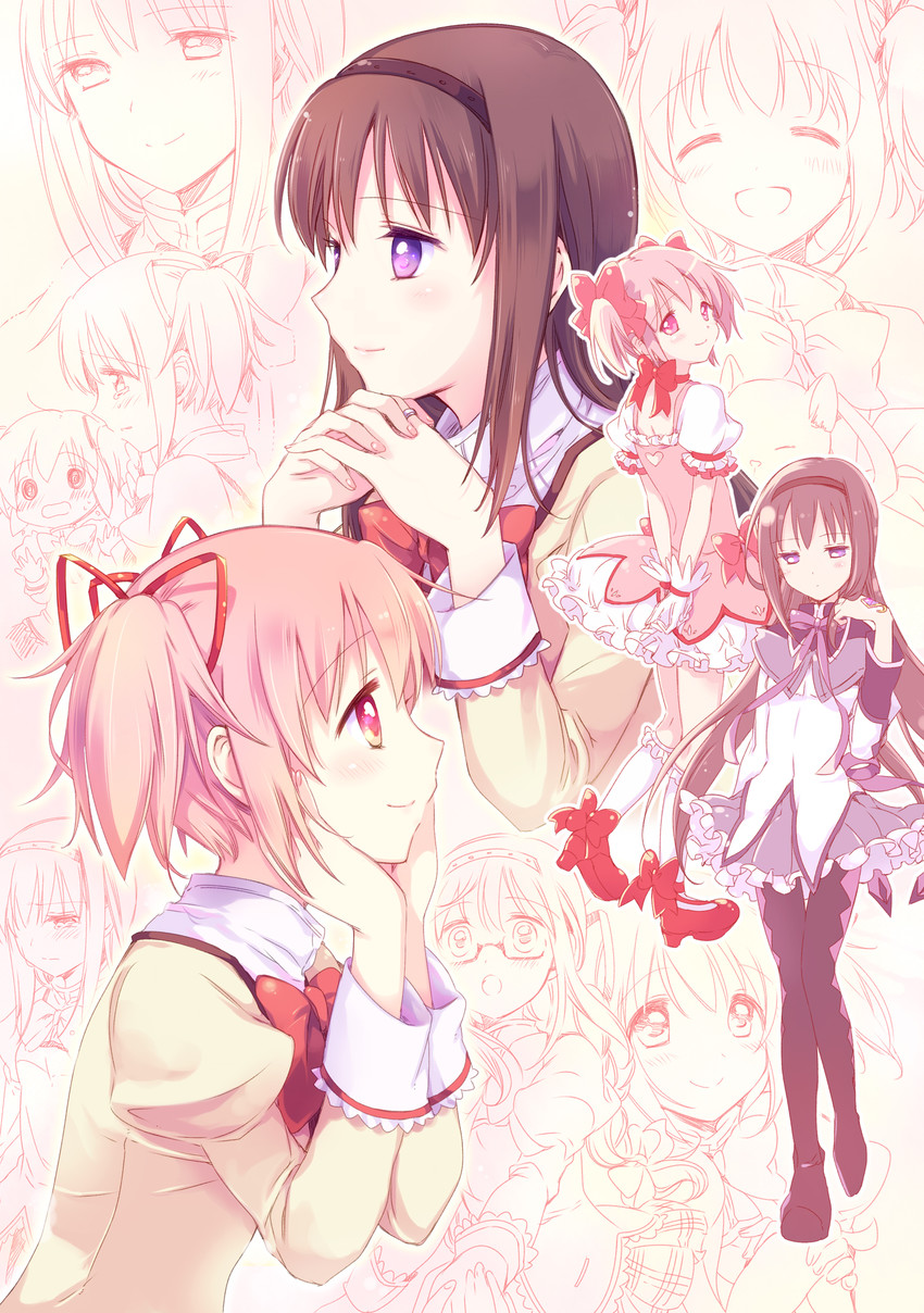 akemi homura and kaname madoka (mahou shoujo madoka magica) drawn by yamada_ako