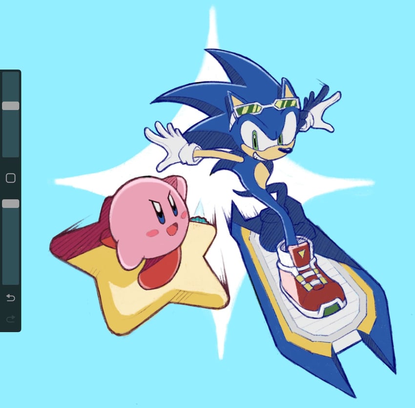kirby and sonic the hedgehog (sonic and 4 more) drawn by rexhaimer