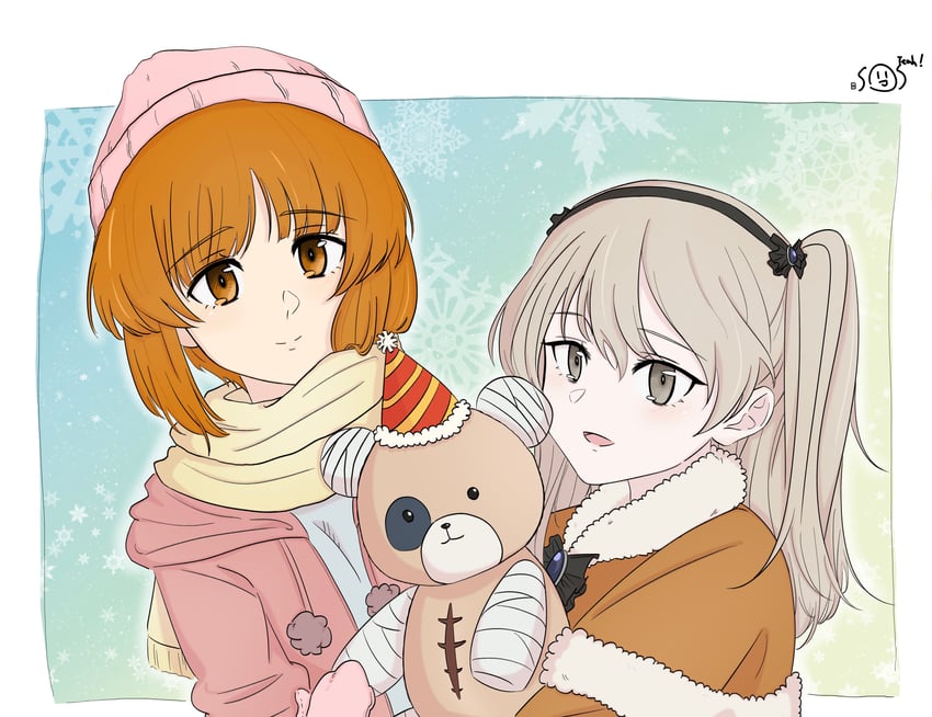 nishizumi miho, shimada arisu, and boko (girls und panzer) drawn by nekounko