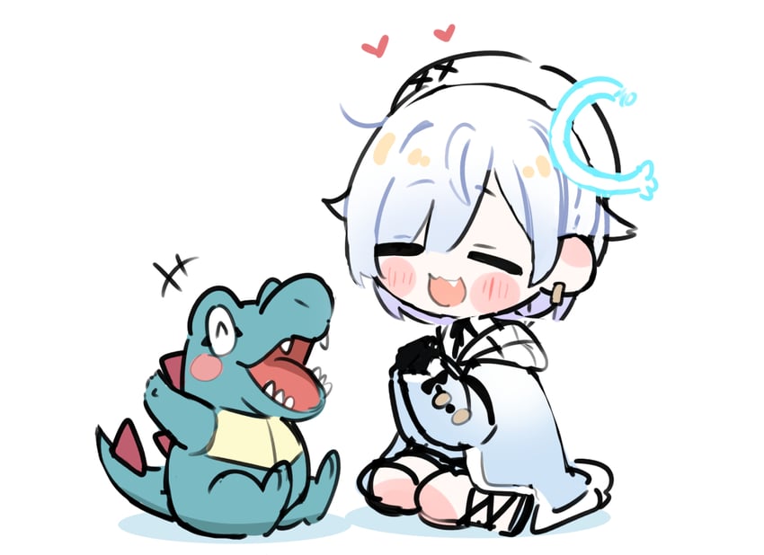 totodile and amemiya nazuna (pokemon and 1 more) drawn by sakana_(saka11205)