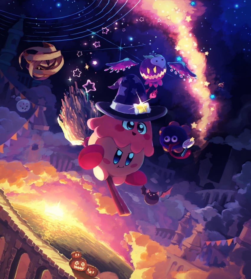 kirby, meta knight, gooey, scarfy, void termina, and 9 more (kirby and 1 more) drawn by suyasuyabi