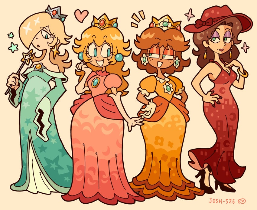 princess peach, rosalina, princess daisy, and pauline (mario) drawn by josh-s26