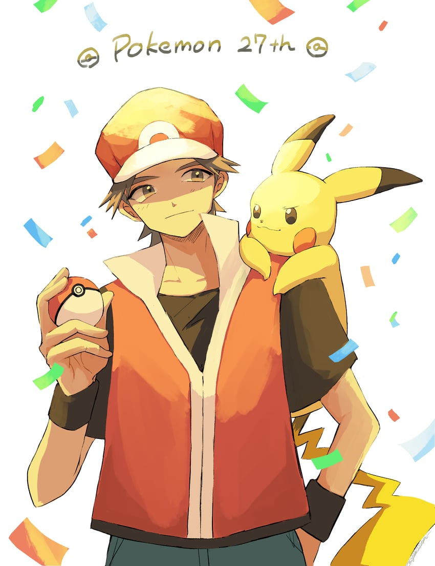 pikachu and red (pokemon and 1 more) drawn by yuu_(yuu777hh)