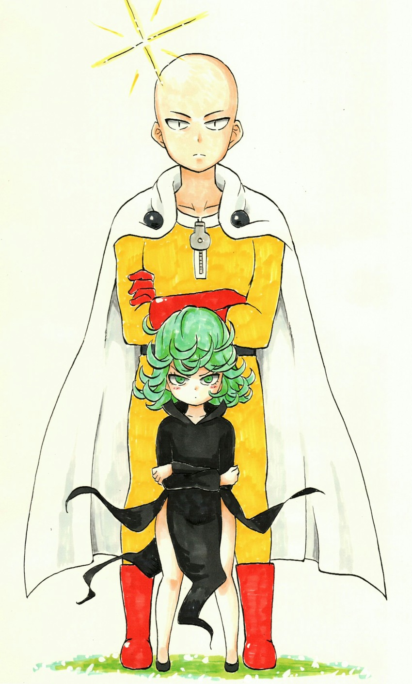 tatsumaki and saitama (one-punch man) drawn by mehonobu_g